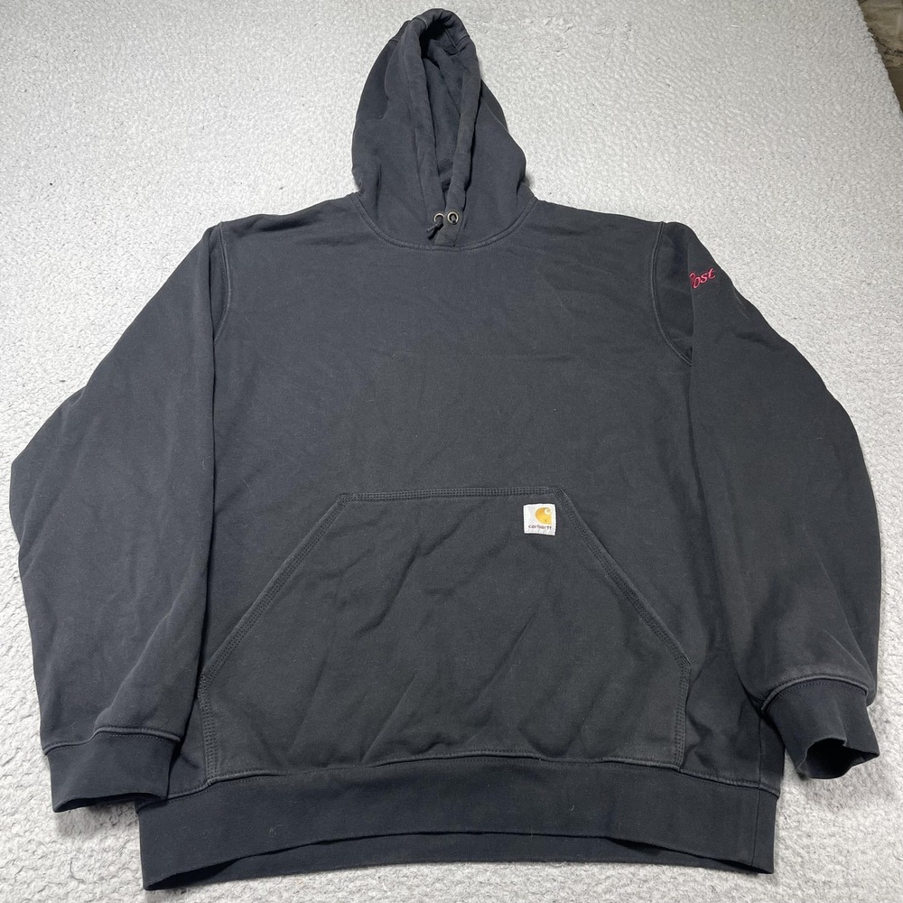 Carhartt Hoodie Mens Large Black Loose Fit Fleece Sweatshirt Post Logo